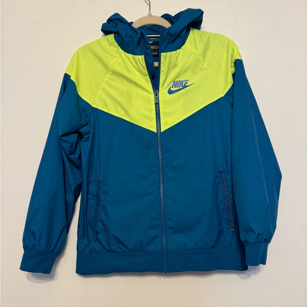 Kids Nike Jacket in Blue and Neon Yellow - Large